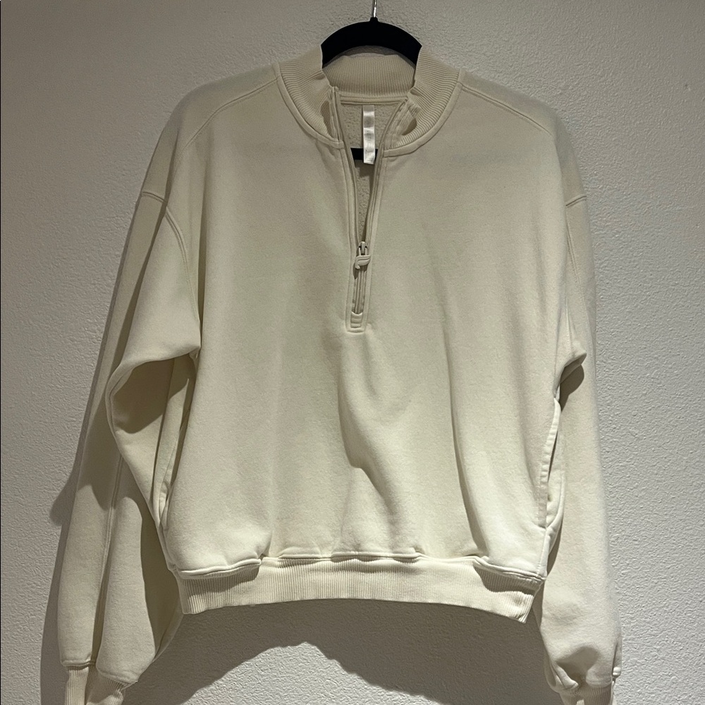Fabletics Cream Zip-Up Sweater